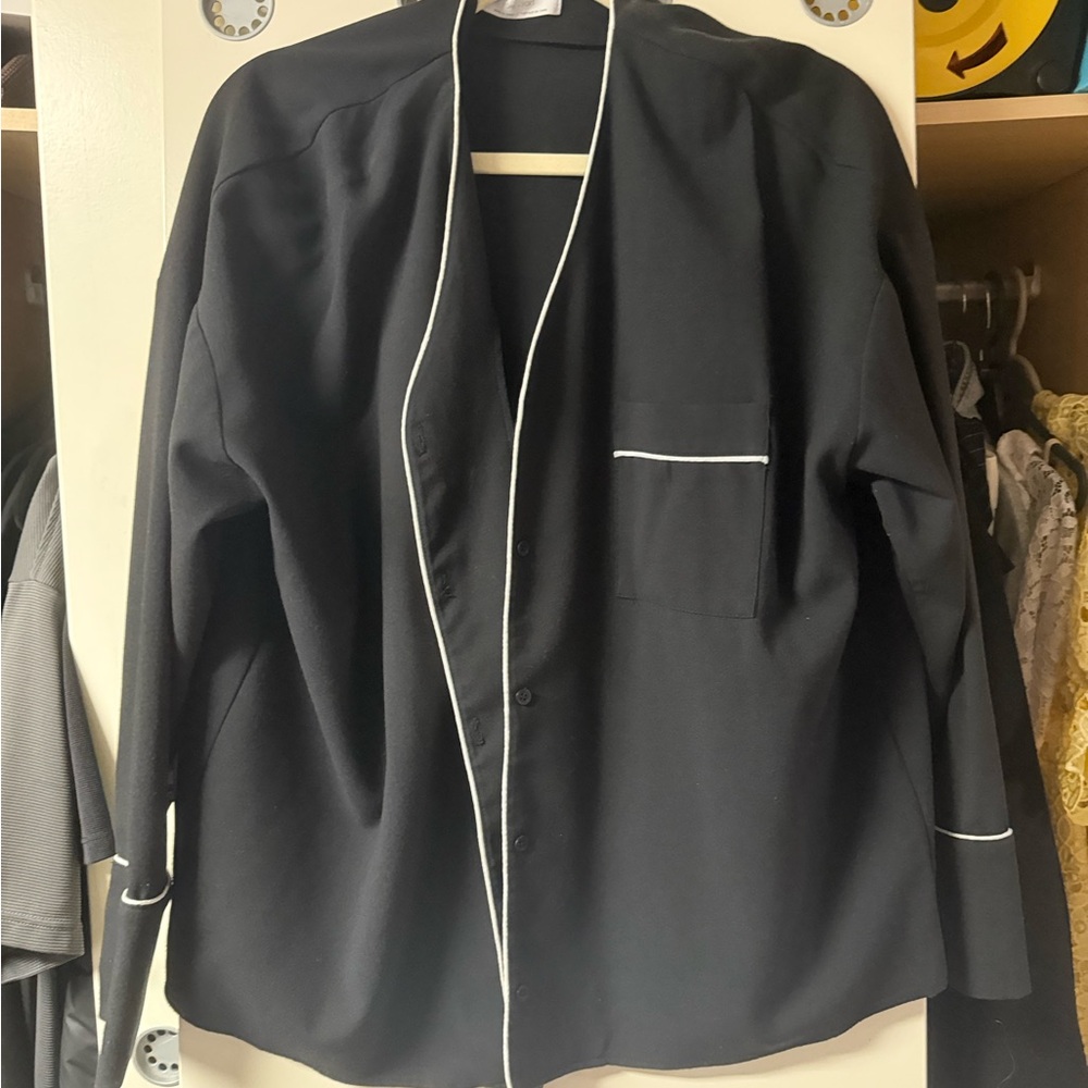 OAK Black Blouse with White Trim